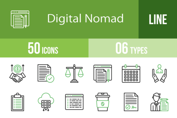 50 Digital Nomad Green Black Icons