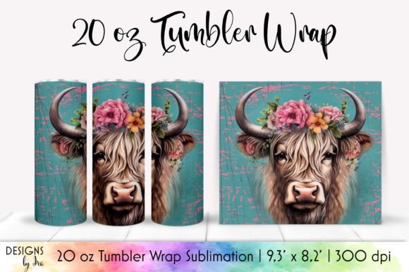 Highland Cow with Flowers Tumbler 20 Oz