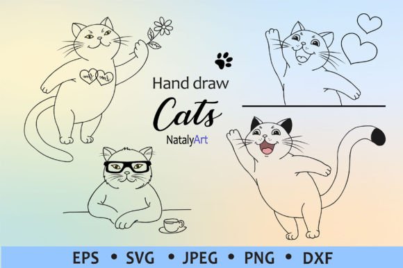 Set of Happy Cute Cats