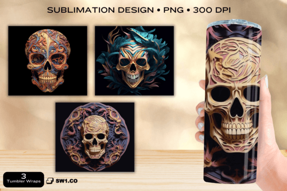 Tumbler Wrap Skull Paper Cut